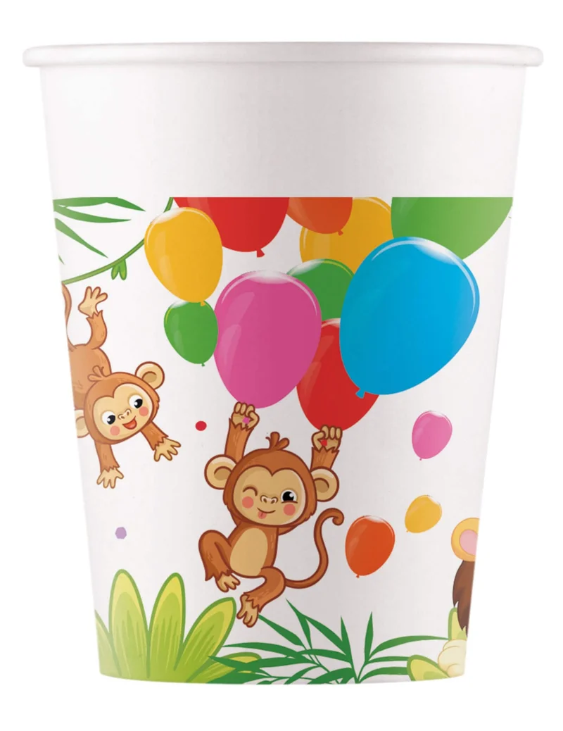 8 Pappbecher Dschungel Ballons 200 ml Safari