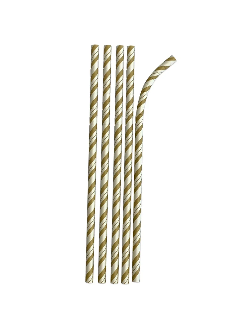 24 flexible goldgestreifte Pappstrohhalme 19,7 cm