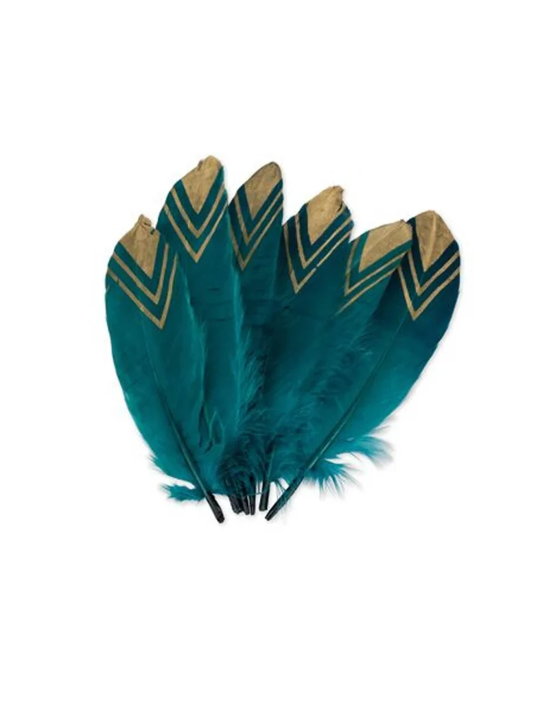 6 ethnische Pfauenblau- und Goldfedern, 18-20 cm, glitzernd