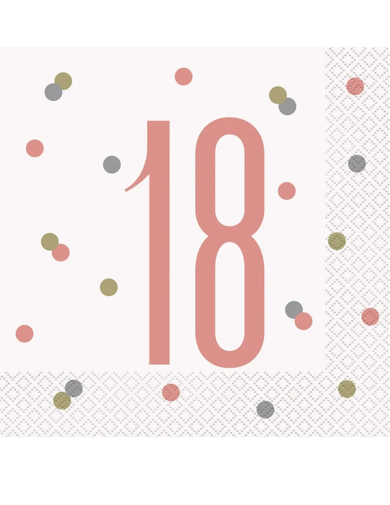 16 Papierservietten 18. Geburtstag weiß und rosa 33 x 33 cm mit Punkten