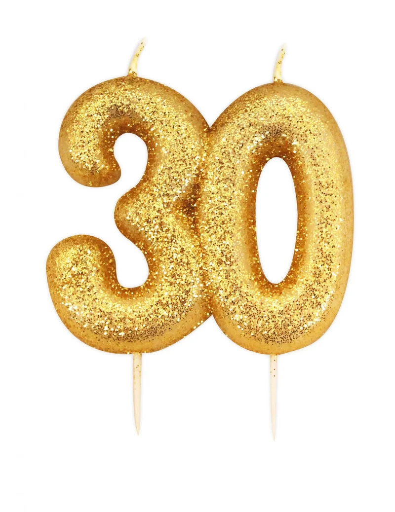 Geburtstagskerze auf Spieß 30 Jahre gold glitzernd 7 cm für Kuchen