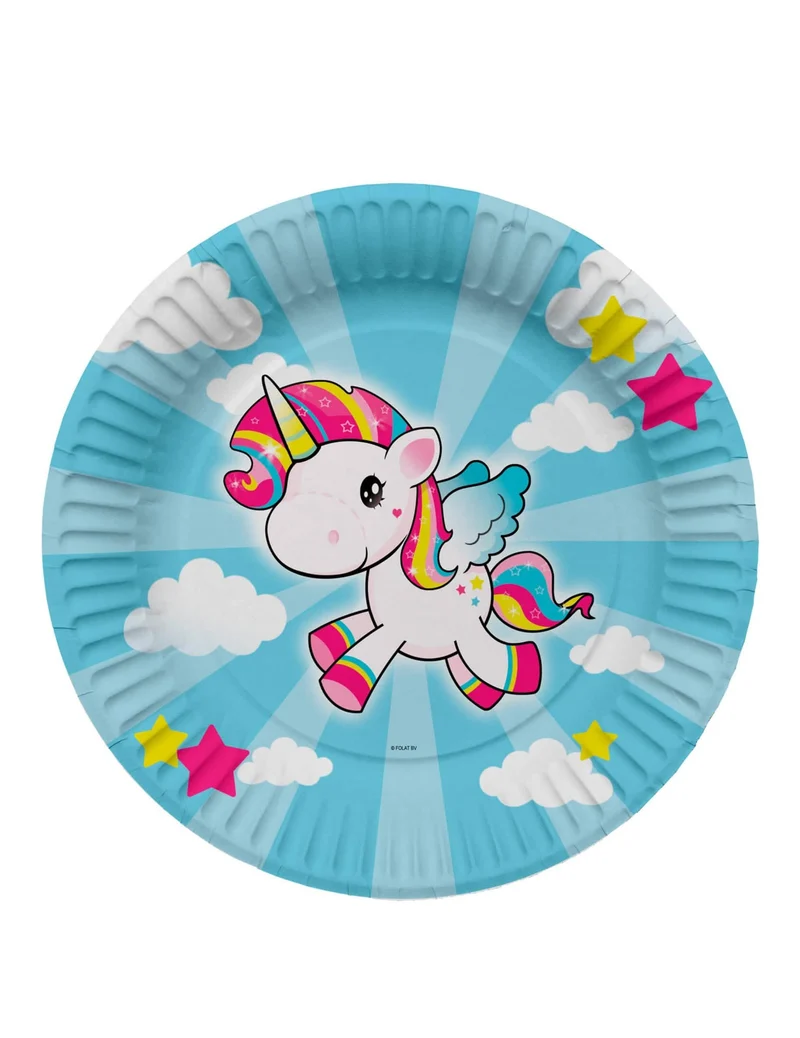 8 Einhorn Pappteller 23 cm für Geburtstag