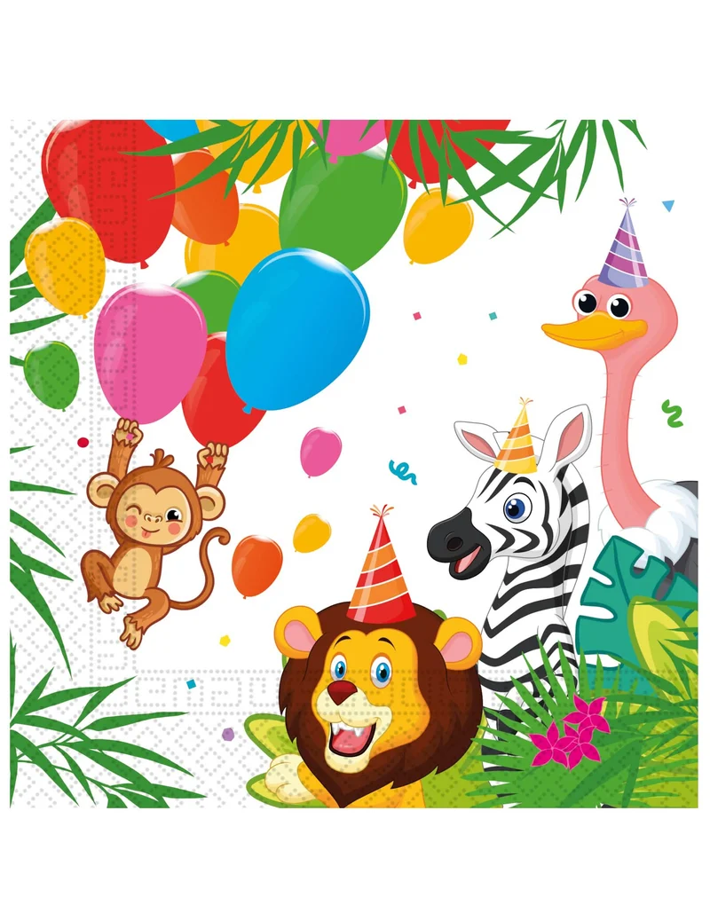 20 Dschungelballon Papierservietten 33 x 33 cm Tiere