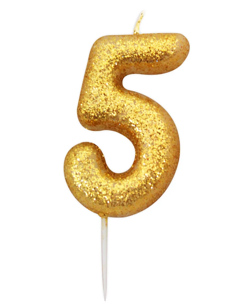 Goldene Glitzer-Zahlenkerze 5, 8,5 cm