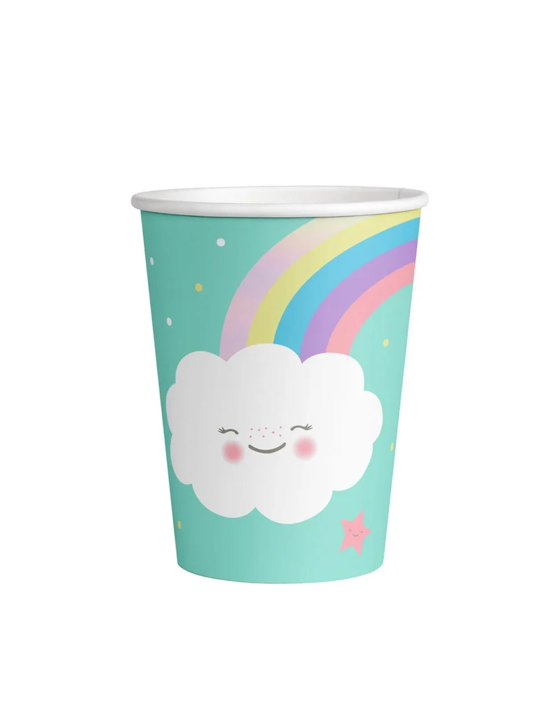 8 kleine Wolken Pappbecher 250 ml Regenbogen