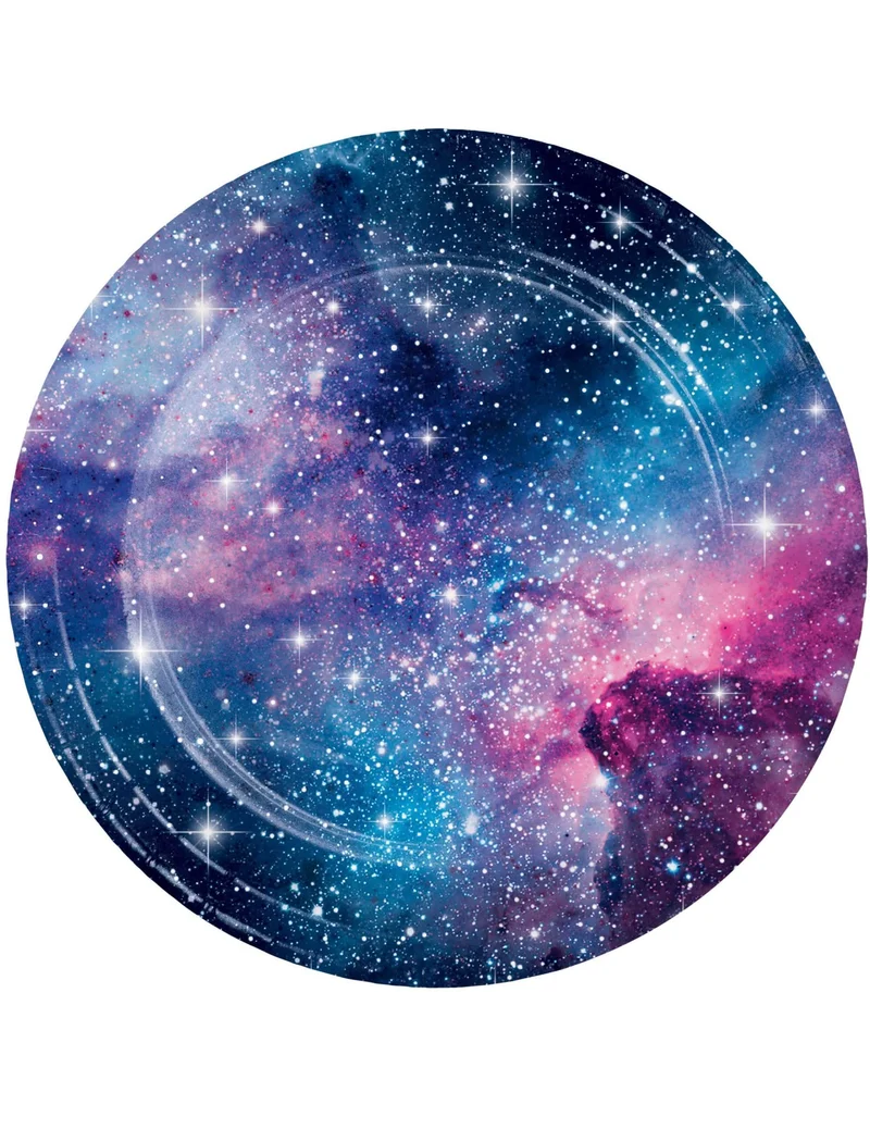 8 Pappteller Galaxie 23 cm glänzende Sterne