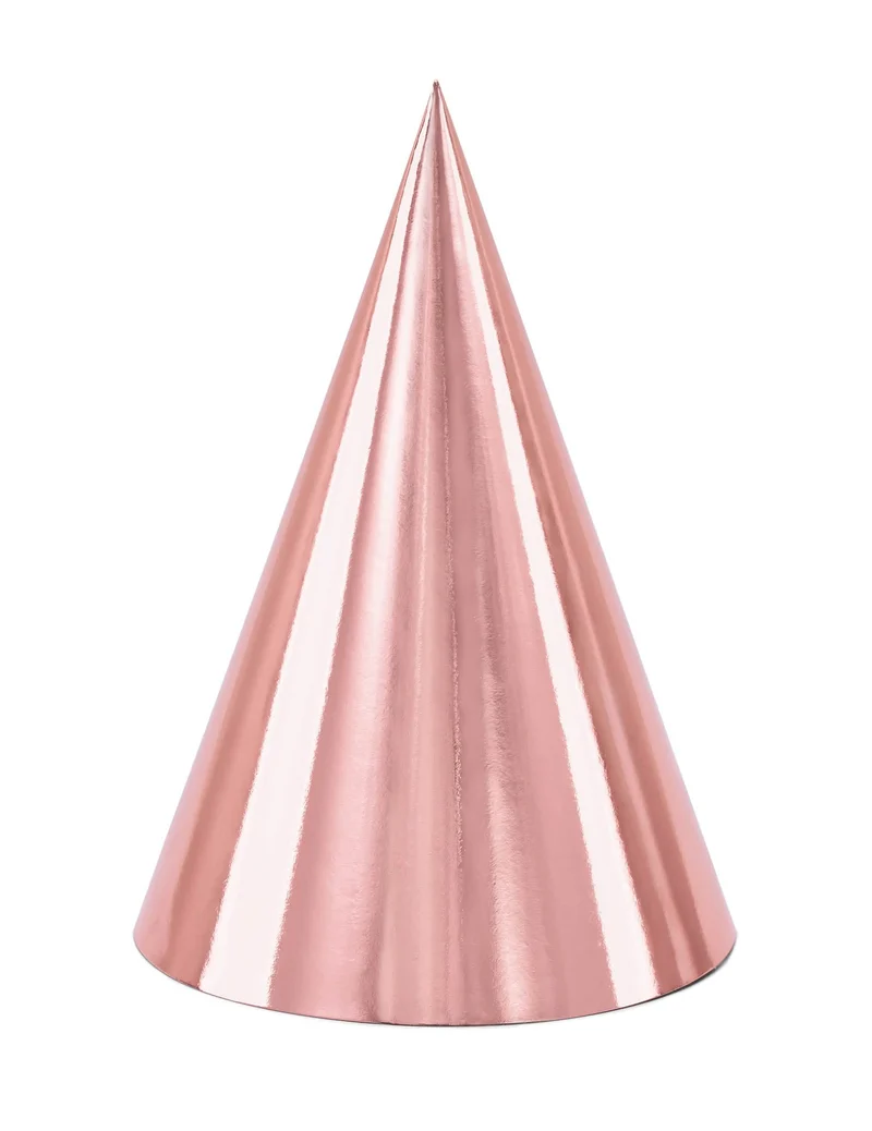 6 Partyhüte aus Karton Roségold 16 cm für Geburtstag