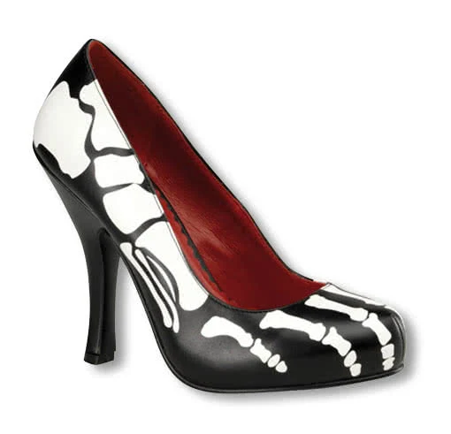 Schwarze Skelett Pumps mit Knochenmotiv
