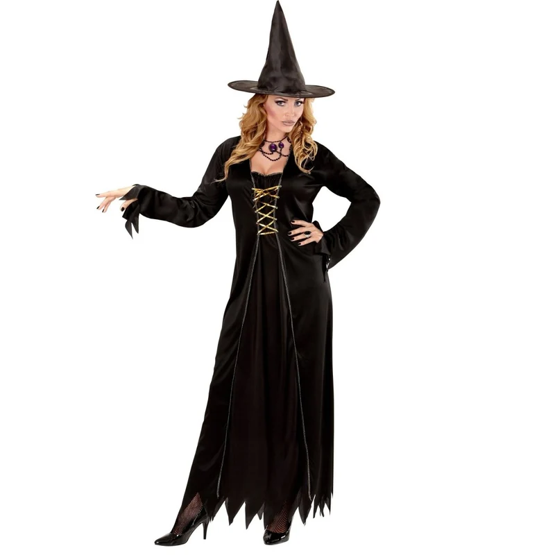 Halloween Kleid Schwarz Damen Hexe 2 Stück