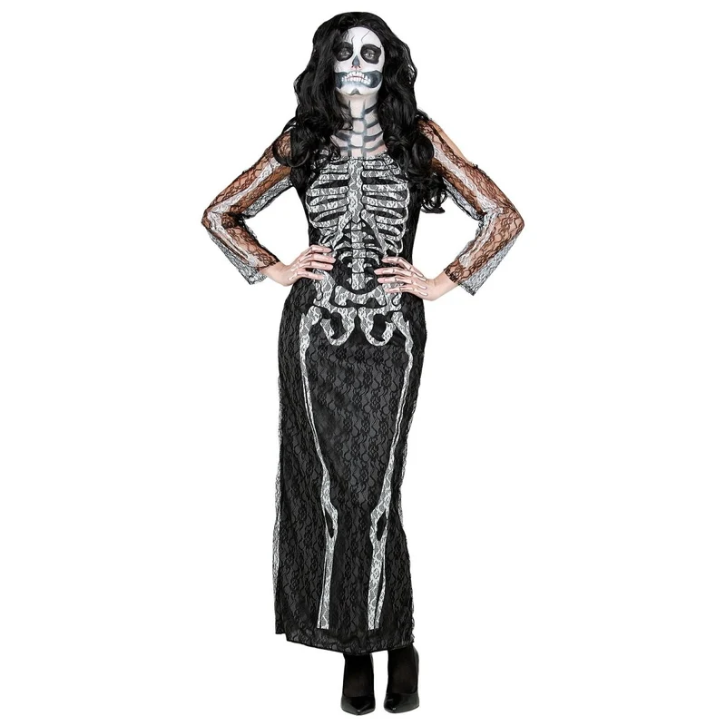 Halloween Kleid Damen Lang Skelett
