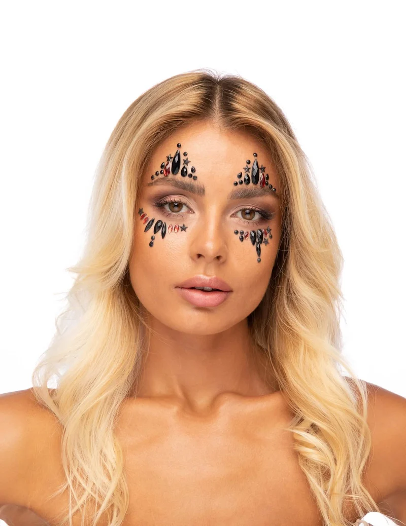 Strass-Sticker fürs Gesicht selbstklebend Kostümaccessoire Schmuck schwarz
