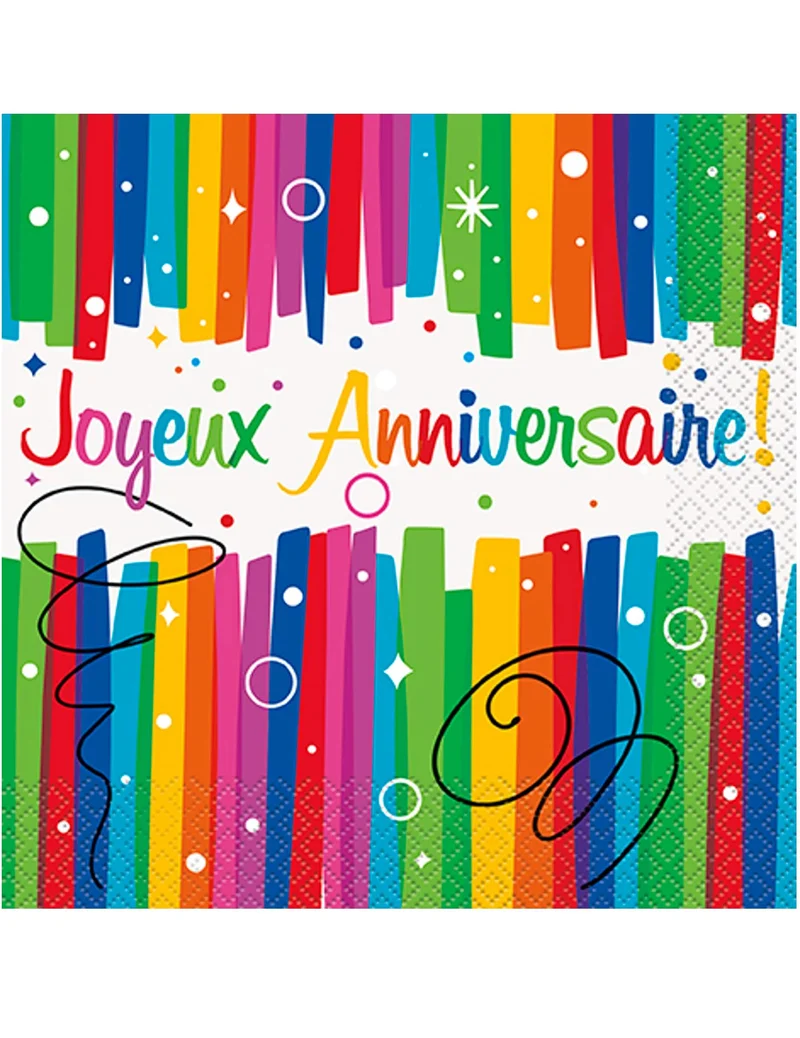 16 bunte "Happy Birthday" Papierservietten 33 x 33 cm Einweg