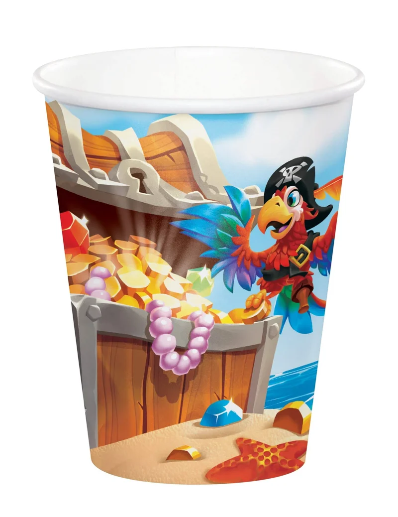 8 Becher aus Pappe Piratenschatz 266 ml für Geburtstag