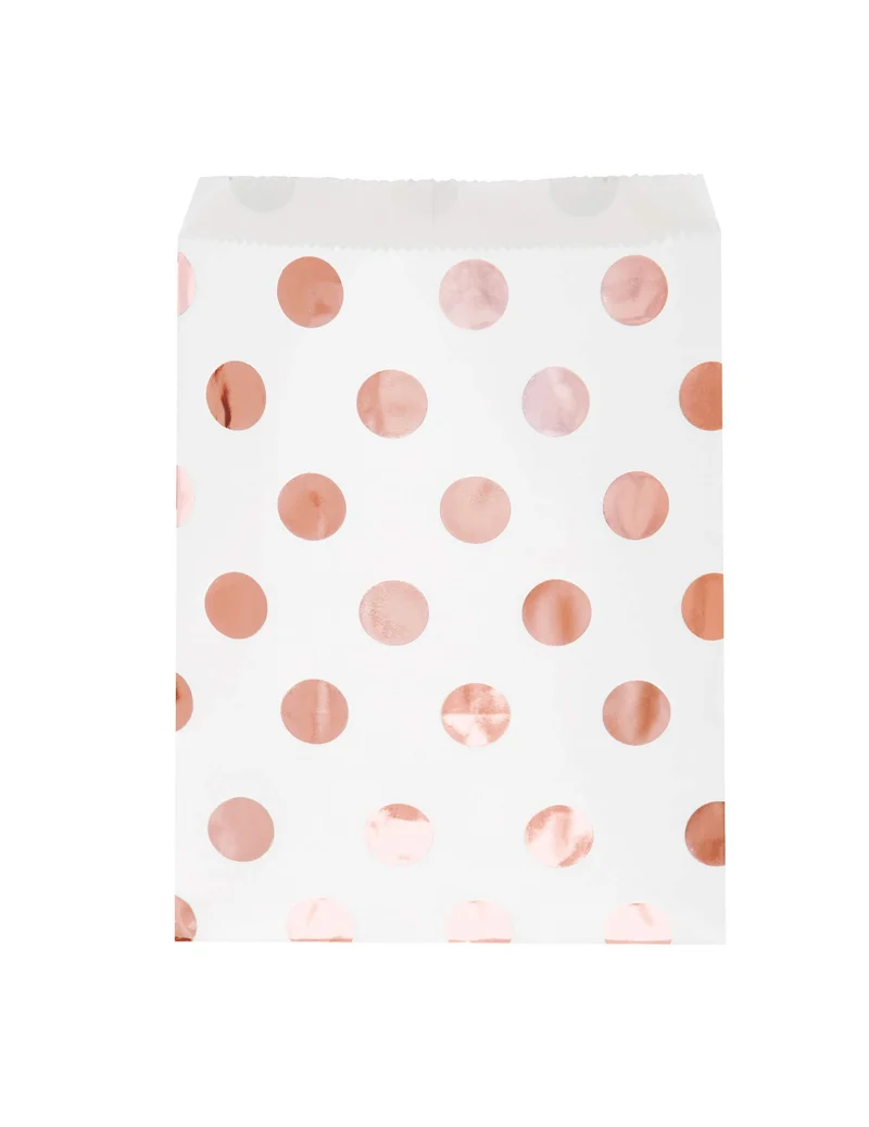 8 weiße Papiergeschenktüten mit roségoldenen Punkten 17,5 x 13,5 cm für Süßigkeiten