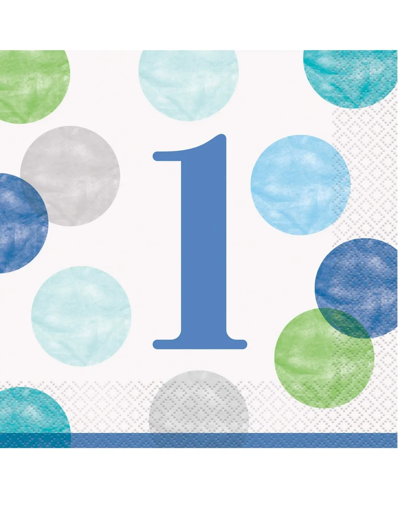 16 blaue und weiße Punkte 1. Geburtstag Papierservietten 33 x 33 cm