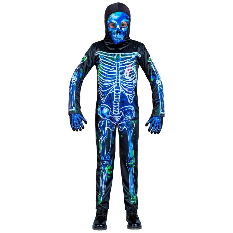 Halloween Kostüm Schwarz Blau Kind Skelett 2 Stück