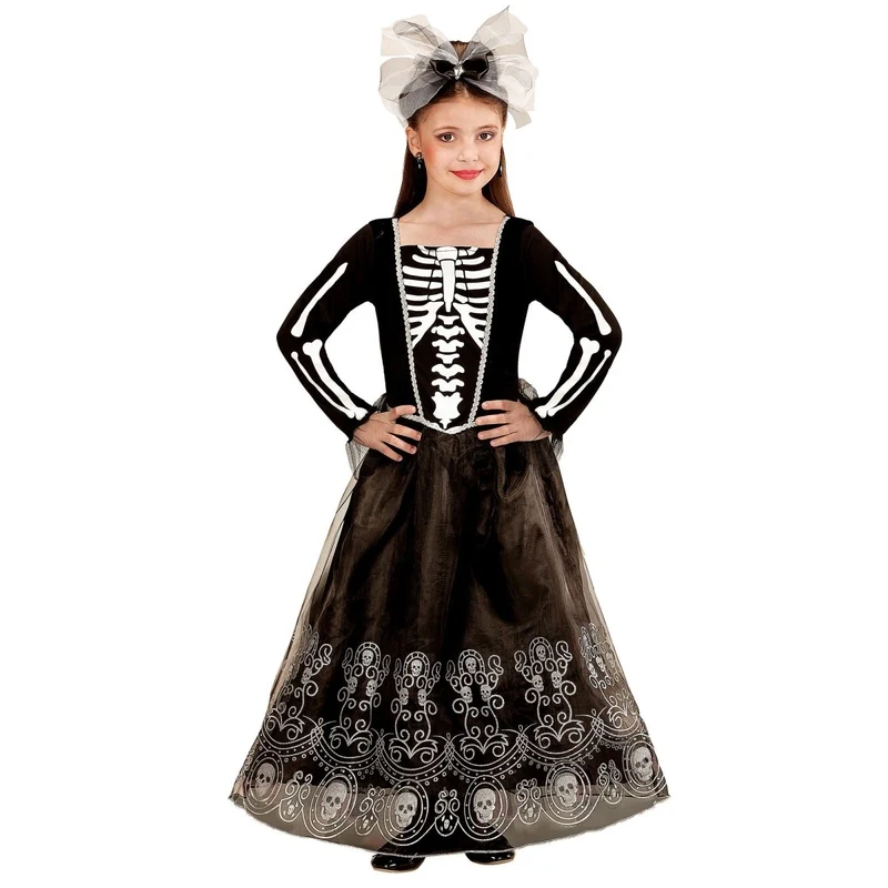 Halloween Kleid Schwarz Kind Skelett