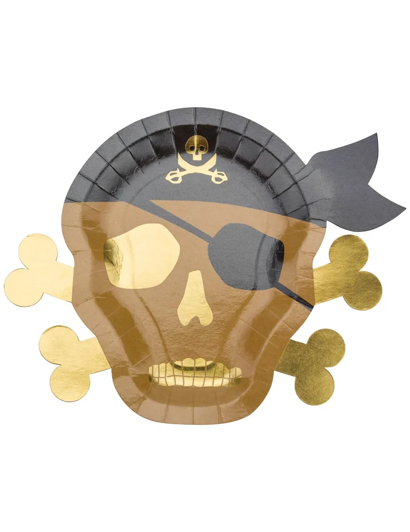 8 Pappteller Pirat Kraft Totenkopf 26 x 33 cm