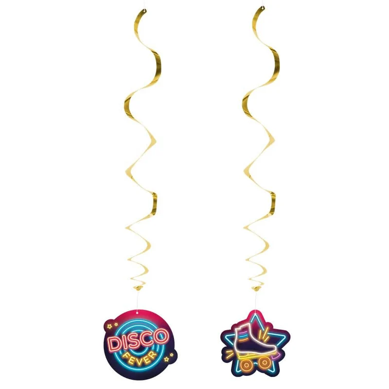 2 Goldene 85 cm Disco Fever Spiral-Hänger