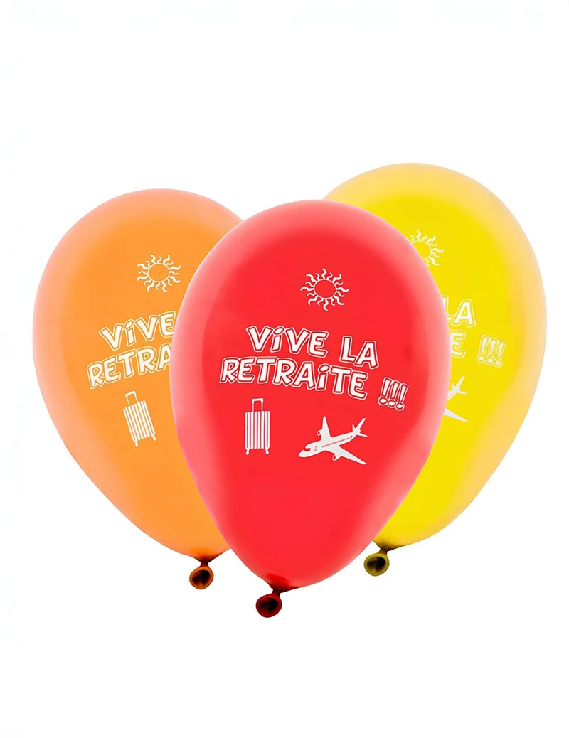 8 bunte Latexballons "Vive la Retraite" 30 cm Partydekoration