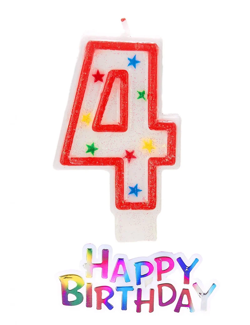 Glitzernde Sternkerze Zahl 4 Happy Birthday