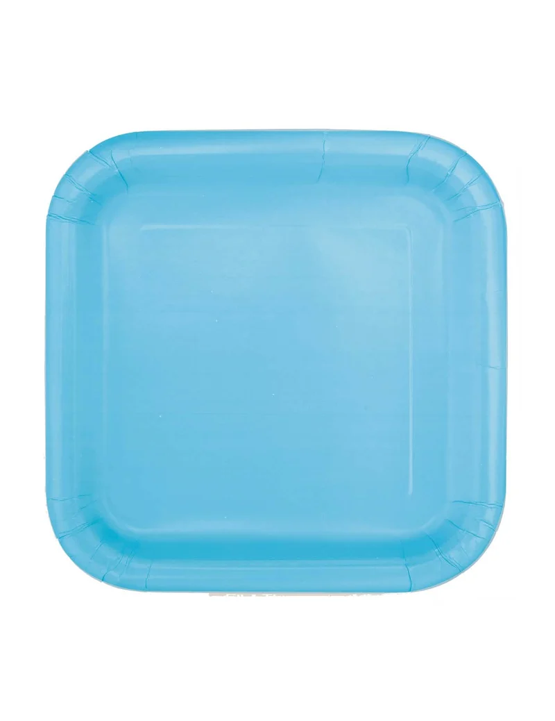 16 Kleine quadratische Dessertteller aus Pastellblau Karton 17 cm