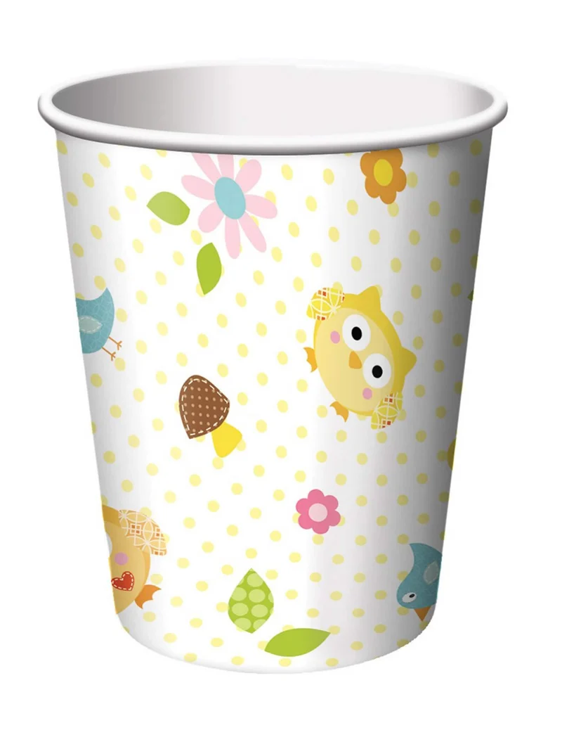 8 Eulen-Pappbecher 266 ml für Geburtstage