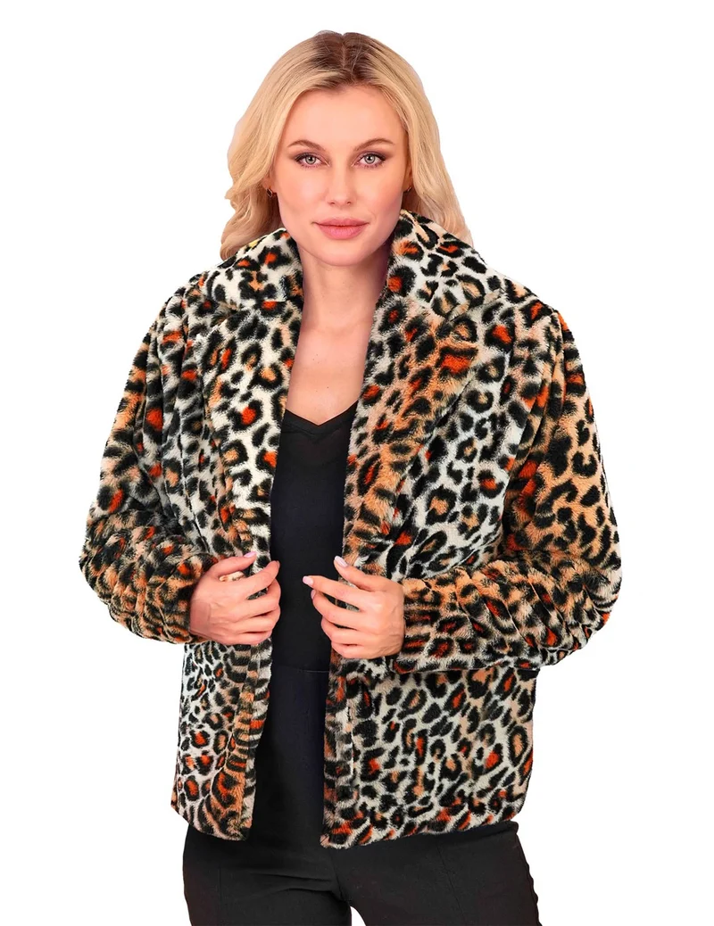Damen-Teddyjacke mit Leopardenmuster bunt