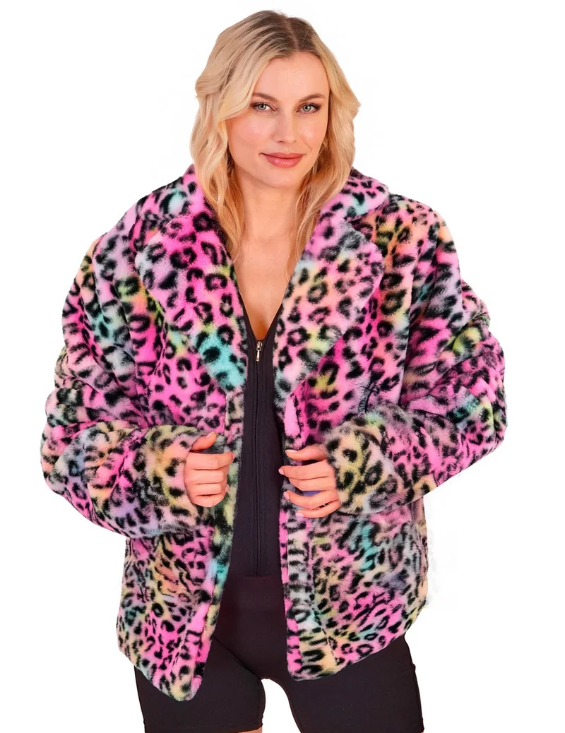 Bunte Teddyjacke mit Leopardenmuster für Damen