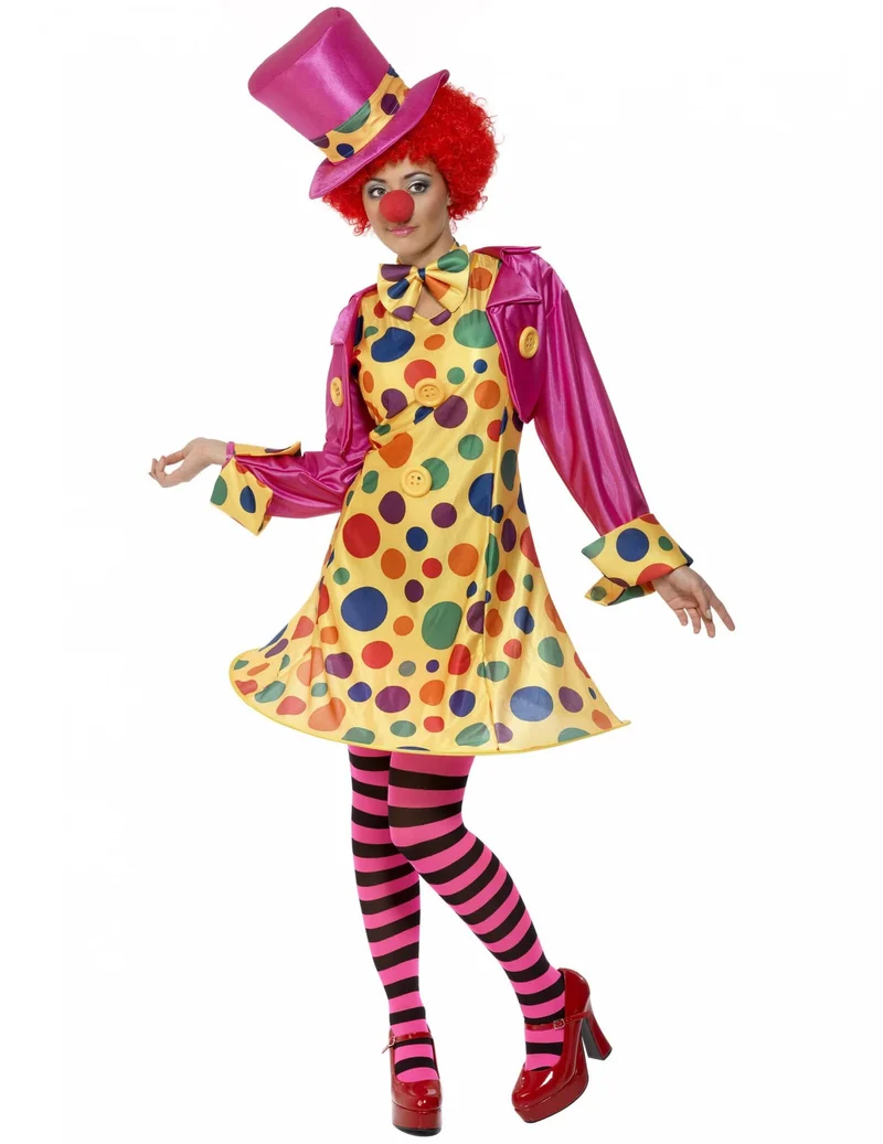 Zirkus-Clown Damenkostüm mit Punkten bunt