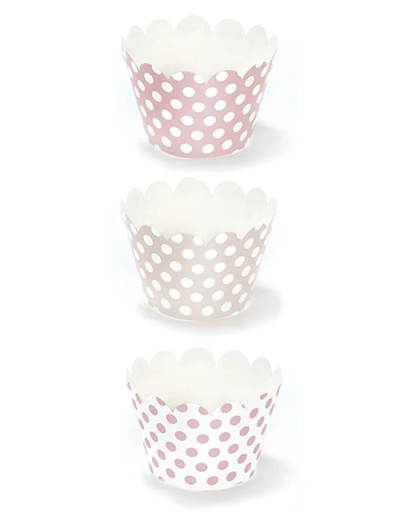 6 Cupcake-Hüllen aus puderrosa Karton 5 x 7,5 x 5 cm mit Tupfen