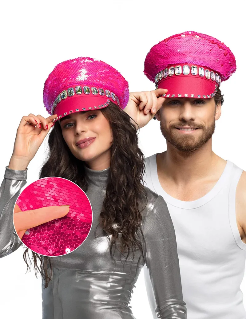 Neonpinke wendbare Paillettenkappe für Erwachsene