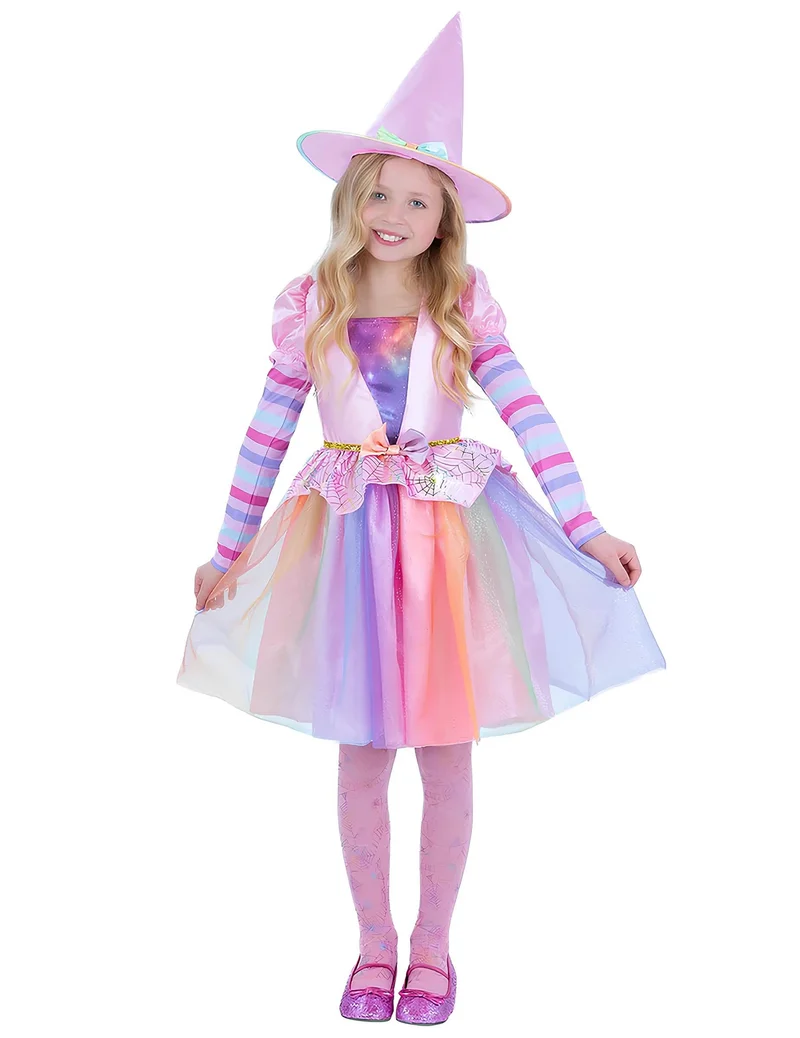 Pastellfarbenes Regenbogen Hexenkostüm für Mädchen