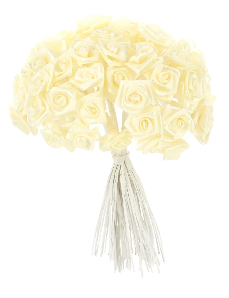 48 Mini-Satinrosen elfenbeinfarben 1 x 8 cm für die Hochzeit