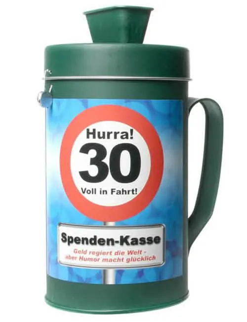 Witzige Spendenkasse zum 30. Geburtstag