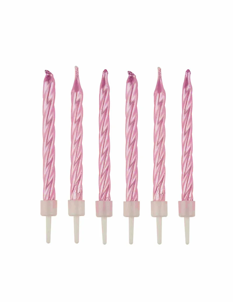 12 spiralförmige, perlmuttrosa Geburtstagskerzen, 6 cm