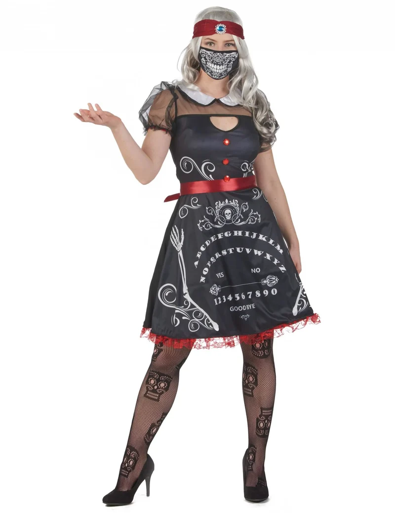 Spirituelles Wahrsagerinnen-Kostüm für Damen Halloween schwarz-weiß-rot
