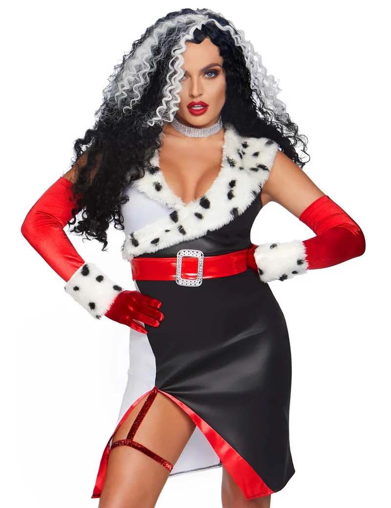 Bösartige Diva Damenkostüm für Halloween Schurkin schwarz-weiss-rot