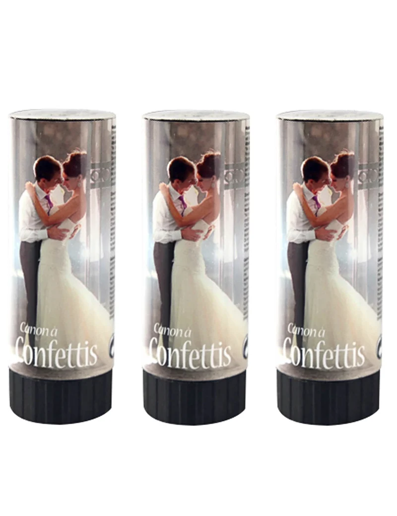 3 weiße Konfettikanonen 10,5 cm für Hochzeit