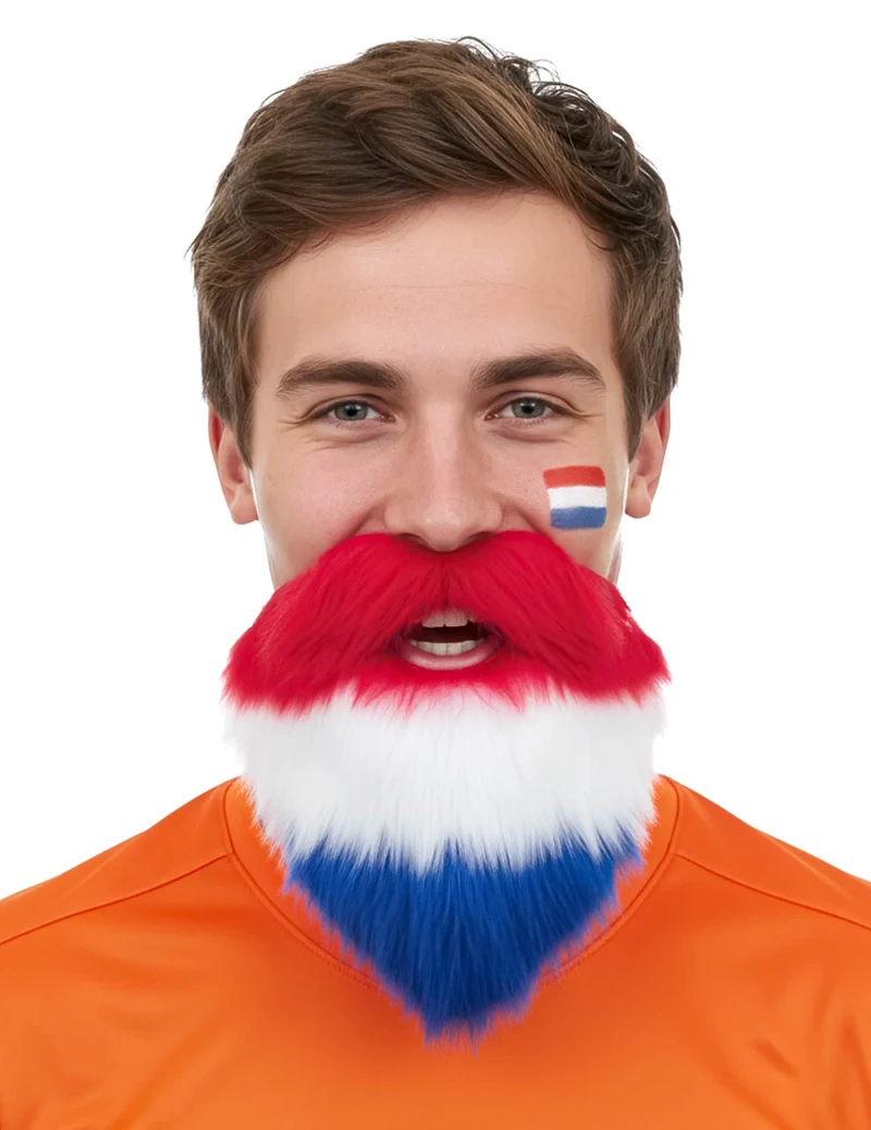 Fanbart Niederlande für Erwachsene Bart in Rot Weiß Blau für Fußball & Events