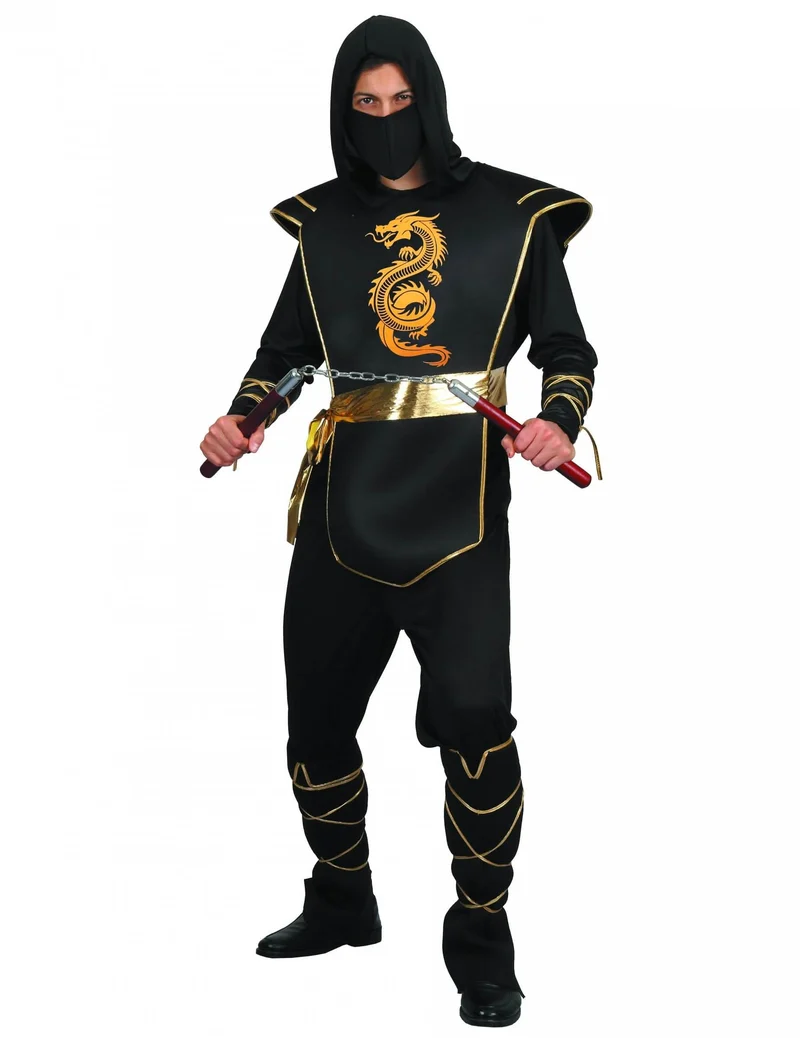 Gefährlicher Ninja-Krieger Herrenkostüm schwarz-gold