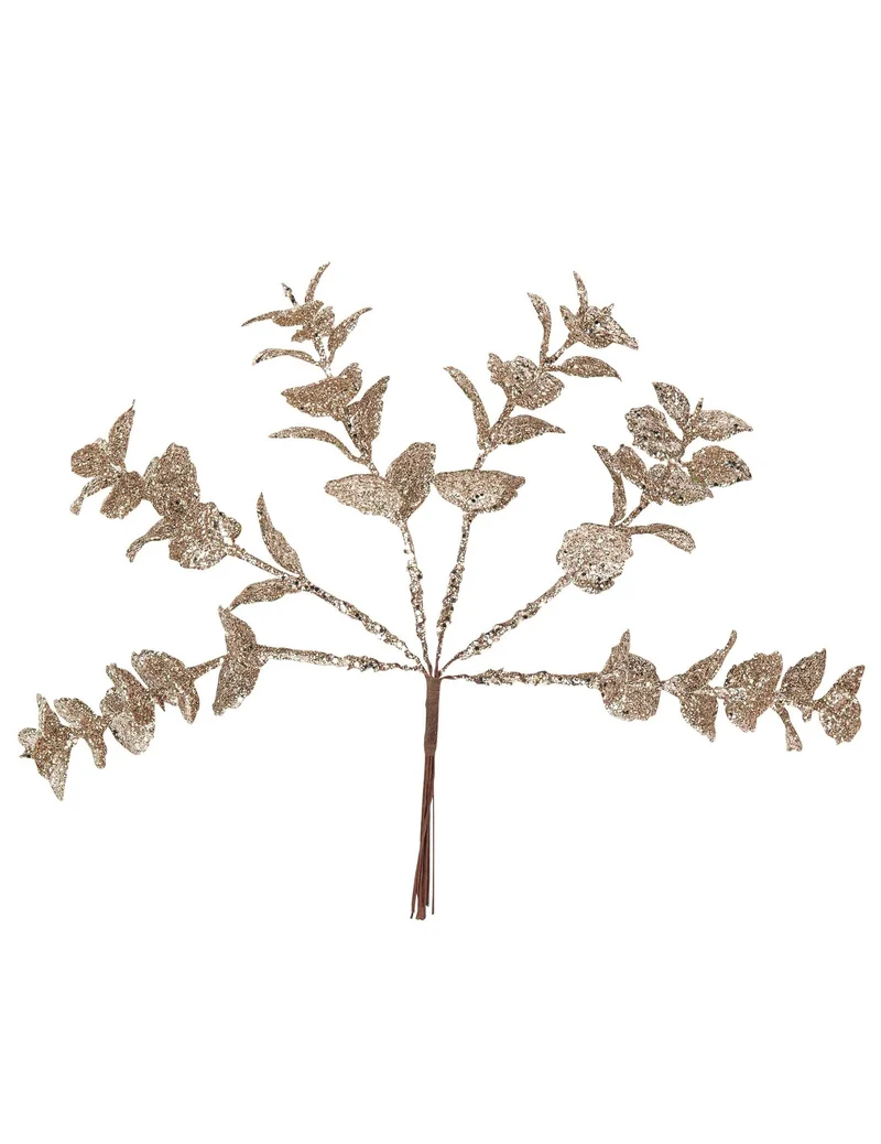 6 Sektglitzer Eukalyptuszweige 17 cm für Weihnachten