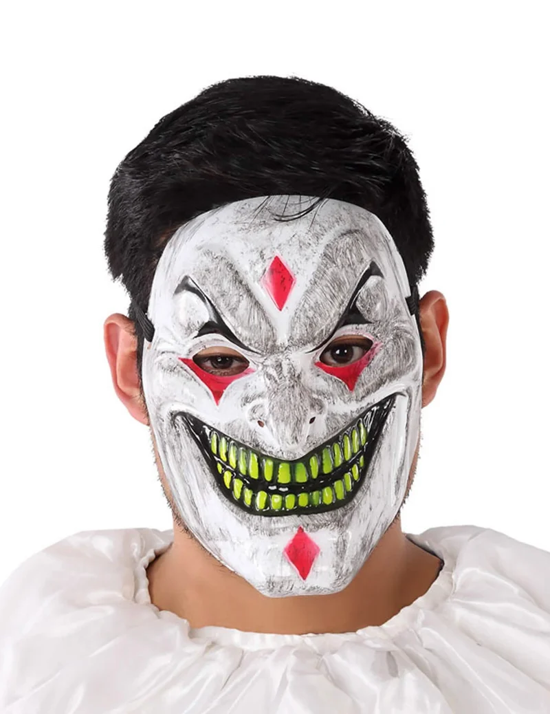 Schaurige Horror-Clownmaske Halloween weiss-gelb-rot