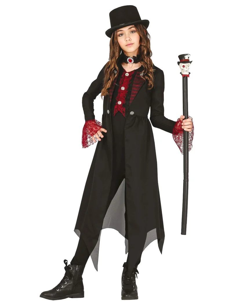 Gothic-Kostüm für Kinder Halloween-Verkleidung schwarz-rot