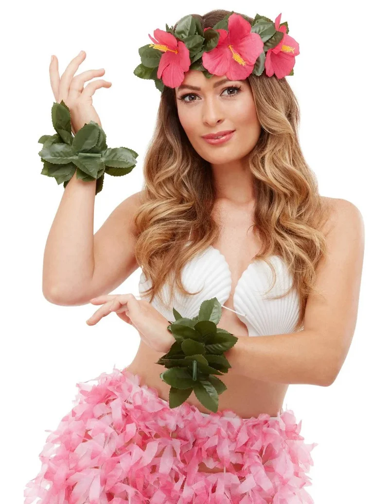 Hawaii-Accessoire-Set für Tänzerinnen 3-teilig grün-pink