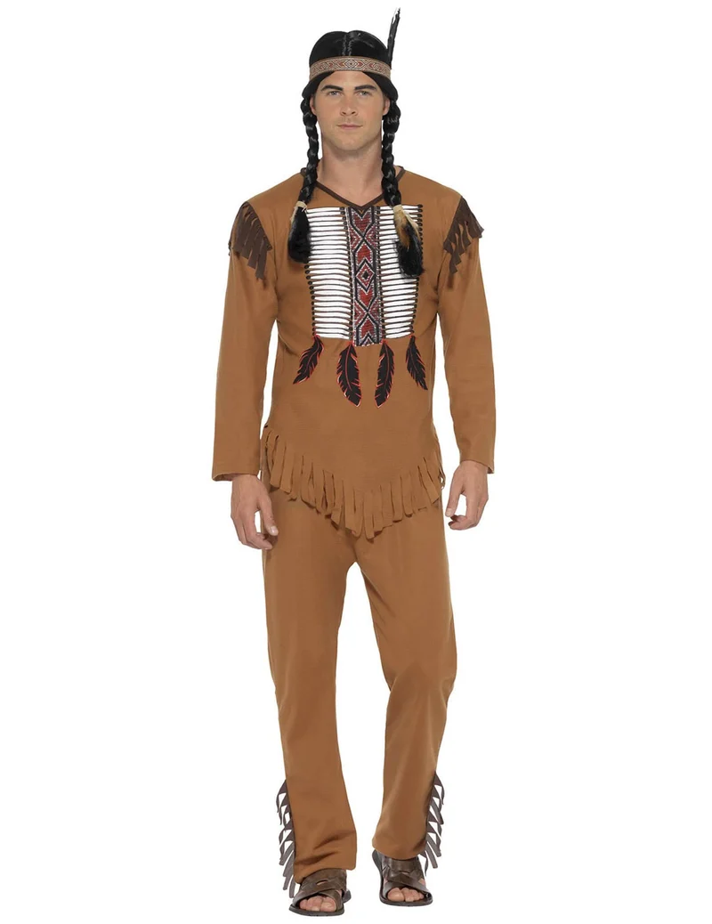 Indianer-Herrenkostüm mit Stirnband bunt