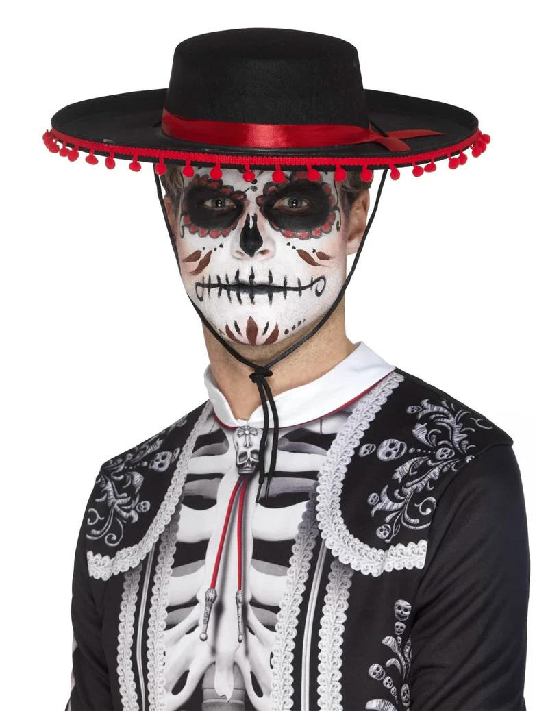 Sombrero Hut Tag der Toten-Kostüm-Accessoire für Erwachsene schwarz-rot