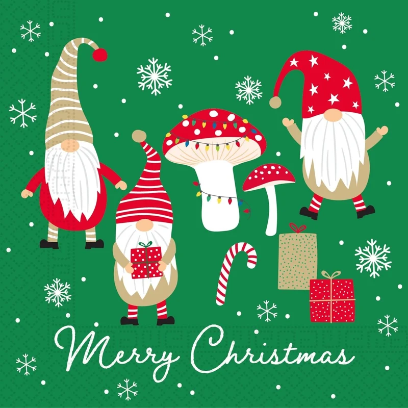 Weihnachtsservietten Gnome Frohe Weihnachten 3 Lagen 33cm 20 Stück