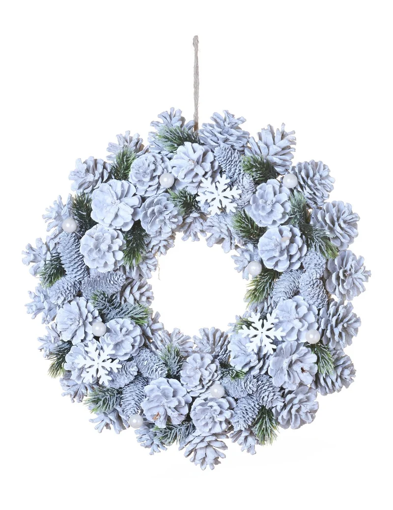 Weihnachtskranz mit Raureif-Zapfen 35 cm und verschneiter Tanne