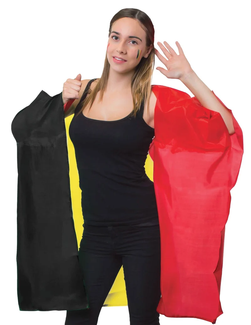 Belgien Fan-Cape für Erwachsene Nationalfarben Schwarz Gelb Rot 150 x 87 cm
